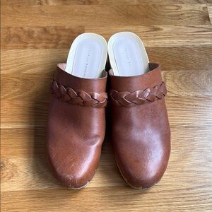 Loeffler Randall Brown Leather Clogs with Braided Detail